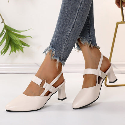 Mid Heel Women's Chunky Heels Pointed Buckle