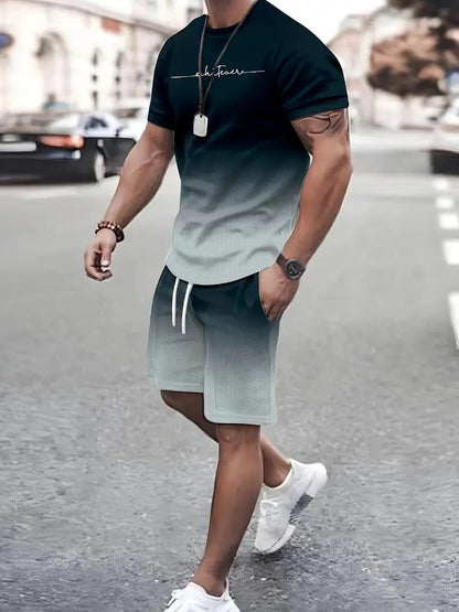 Traje deportivo informal de verano de manga corta con estampado digital 3D