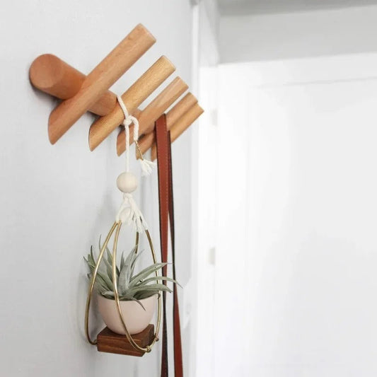 Porte-manteau mural en chêne massif style scandinave avec 4 ou 5 patères