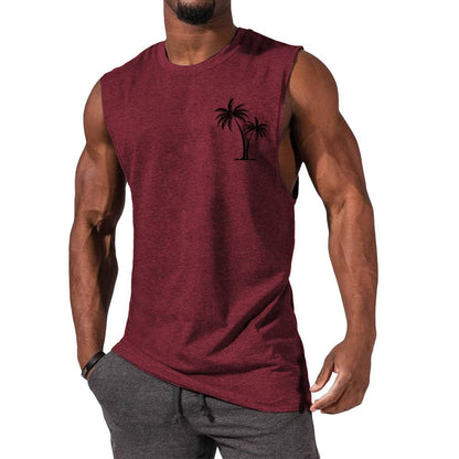 Coconut Tree Embroidery Men’s Muscle Tank – Beach Fitness Vest | S–L