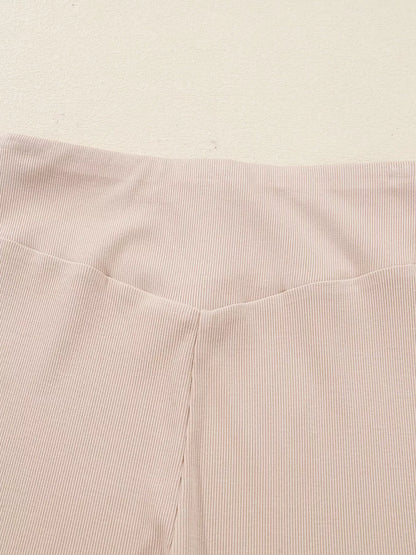 Solid Color Oversize Slit Sweatshirt and Ribbed Leggings 2pcs Set