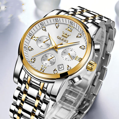 Montres Homme de Luxe, Chronographe en Acier Inoxydable, Étanche, Quartz, Date, Cadran Bleu, Relogio Masculino