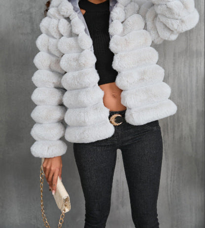 Manteau court femme en fausse fourrure automne et hiver
