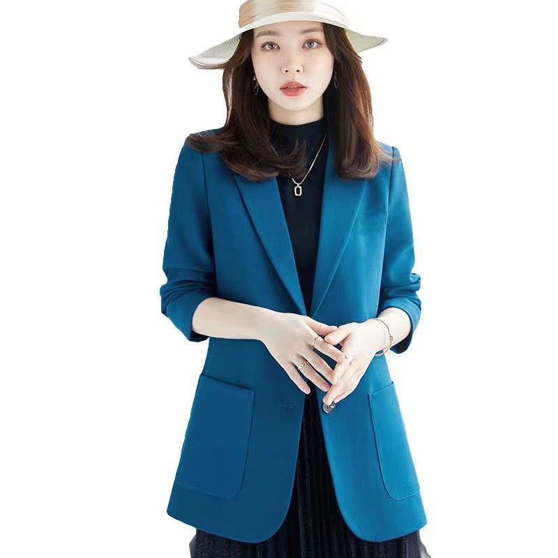 Veste de costume bleue grande taille pour femme
