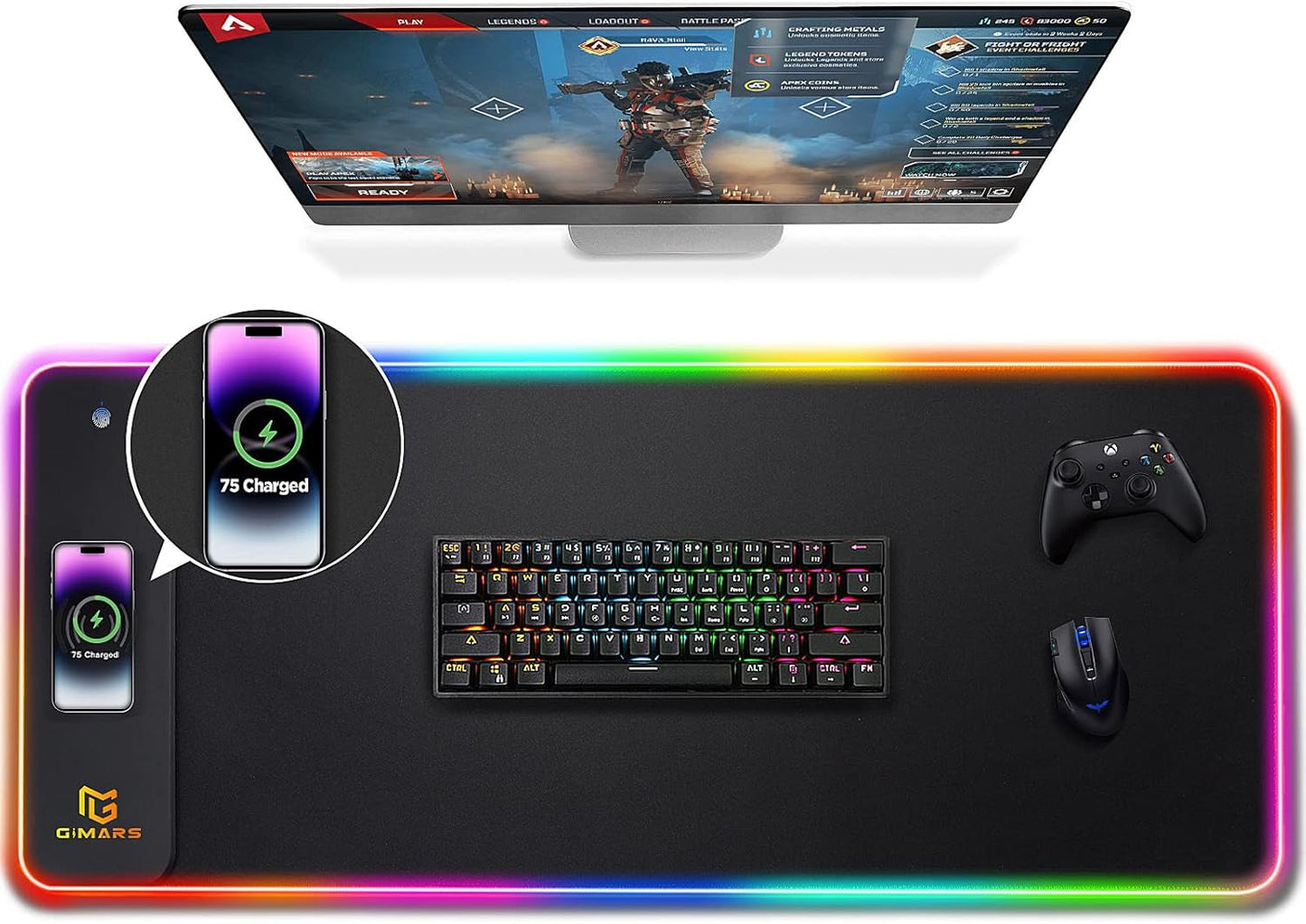 XXL RGB Gaming Mouse Pad — 15W Qi Wireless Charging | 10 Lighting Modes