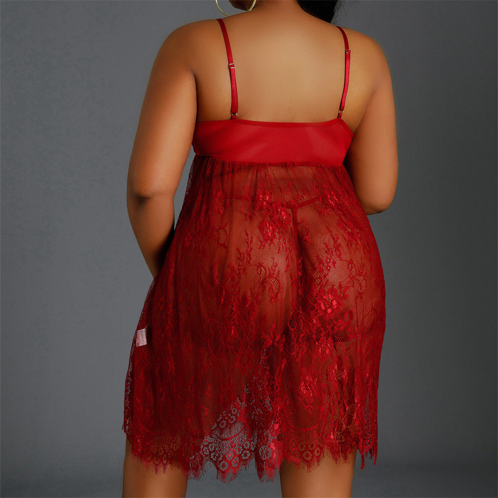 Pyjama Femme Grande Taille Nuisette Sexy en Dentelle