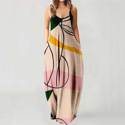 Vestido con tirantes frescos de verano, estampado digital estilo cara abstracta, elegante vestido de calle