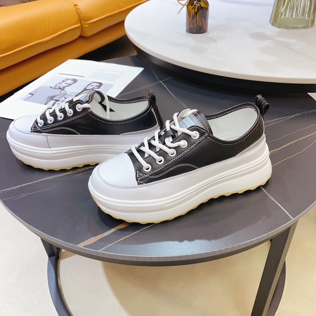 Cowhide Sponge Cake Platform Shoes
