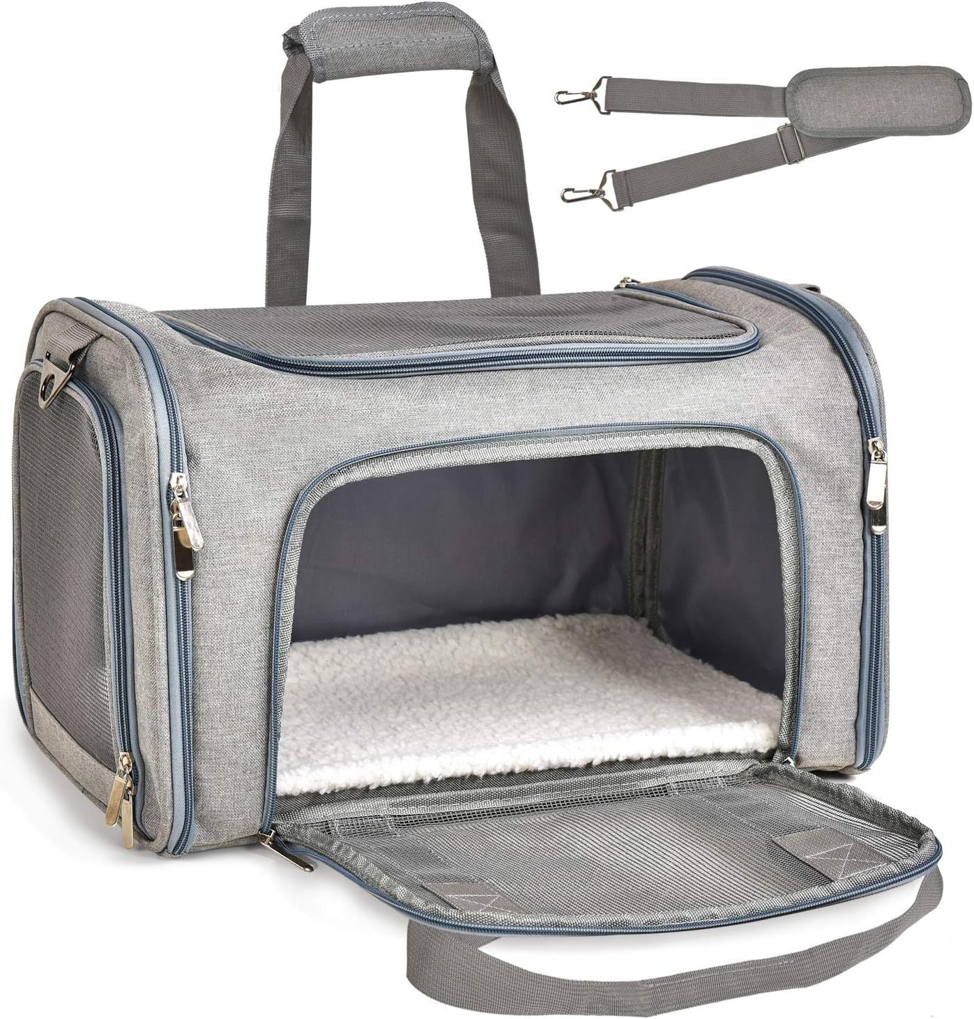 Sac de transport pour chien et chat de petite et moyenne taille (jusqu'à 6,8 kg) – Doux, pliable, pour voyage – Gris