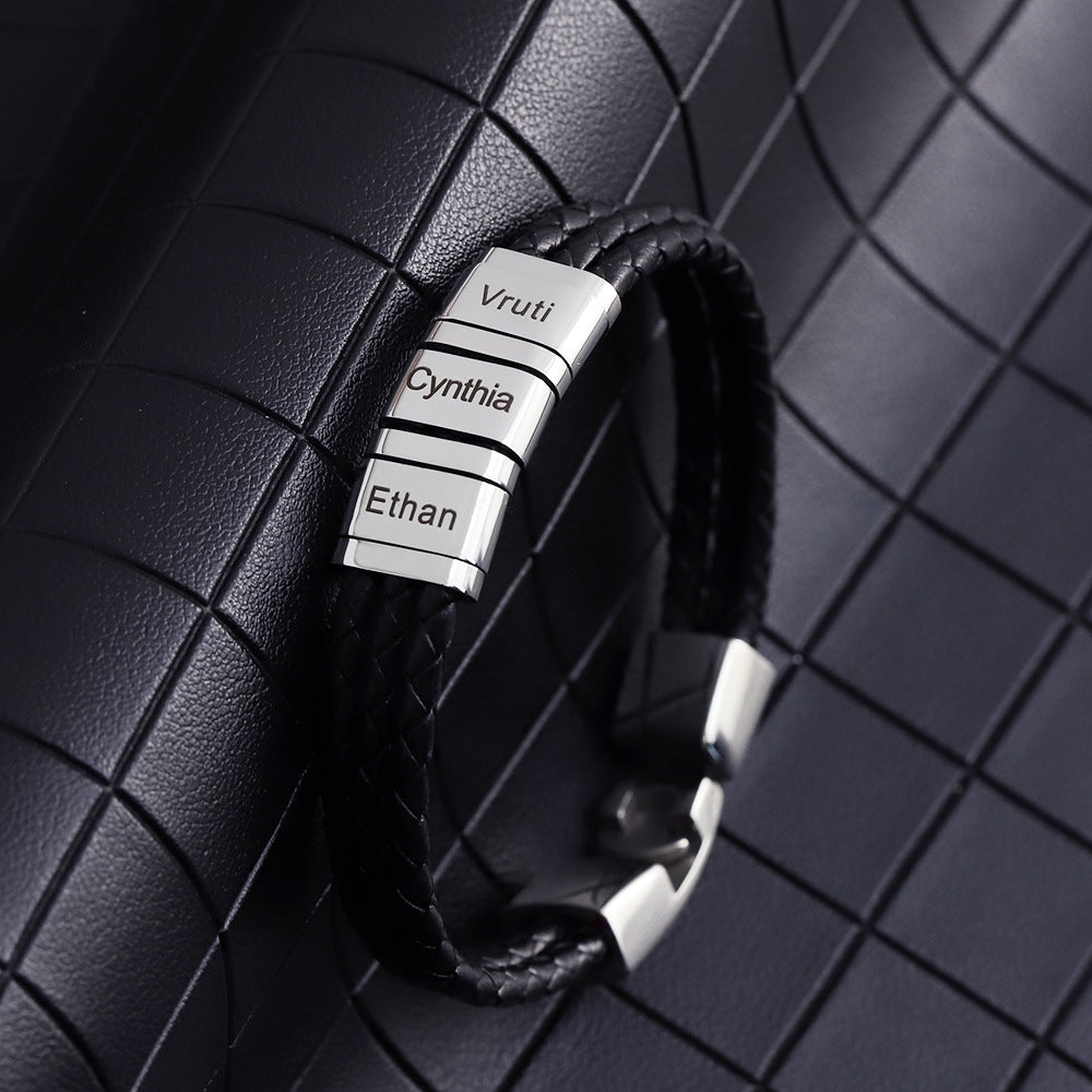 Bracelet tressé en cuir et acier inoxydable