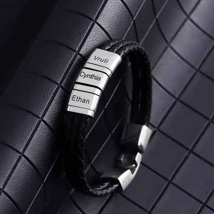 Bracelet tressé en cuir et acier inoxydable
