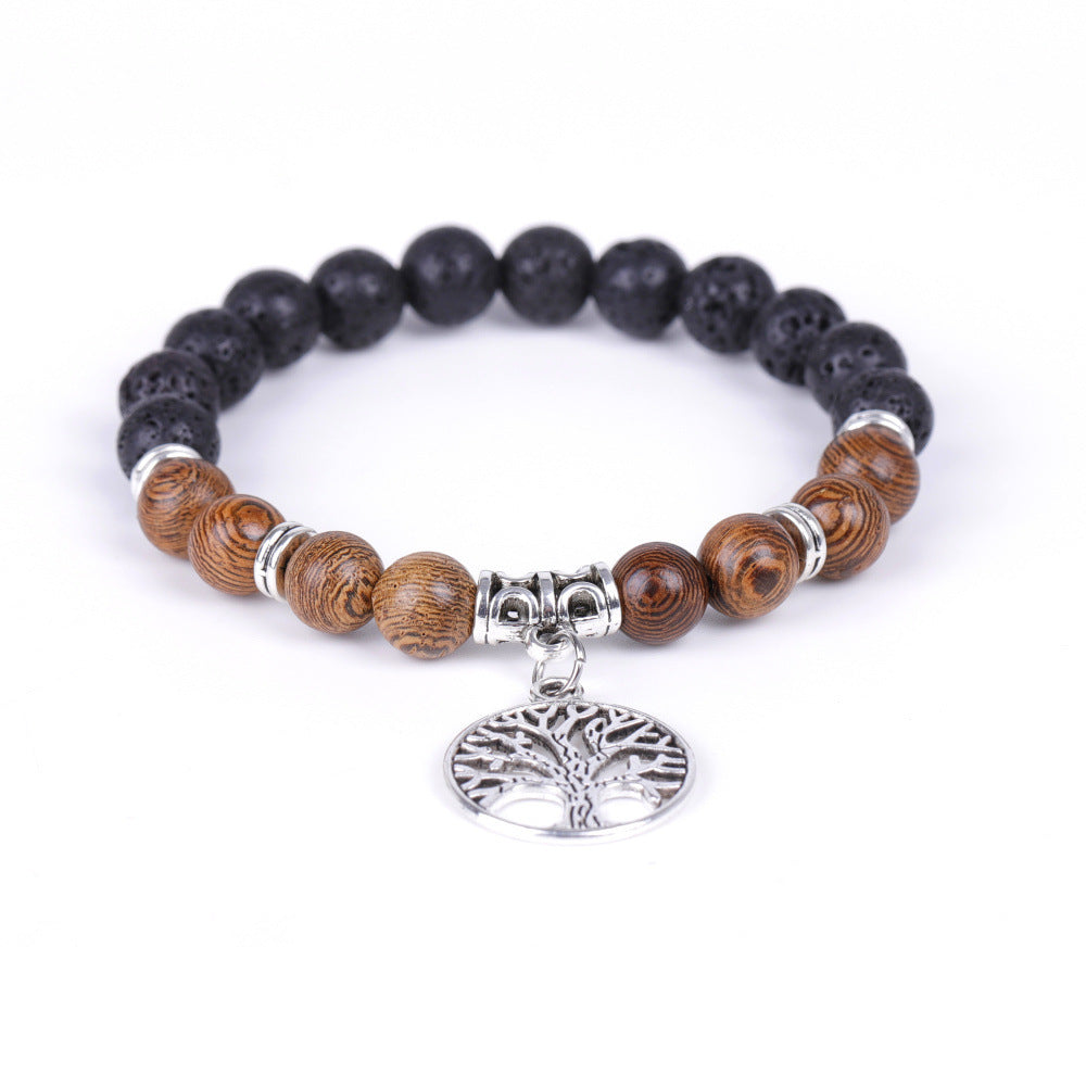 Bracelet Arbre de Vie Pendentif Cadre de Porte Bois Noir Fait Main Perlé