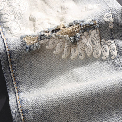 Nouveau Jean Slim Déchiré Gris Printemps pour Homme