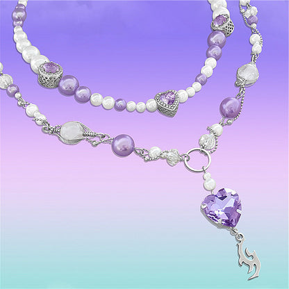 Small design purple pearl love necklace