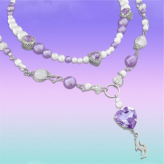 Small design purple pearl love necklace