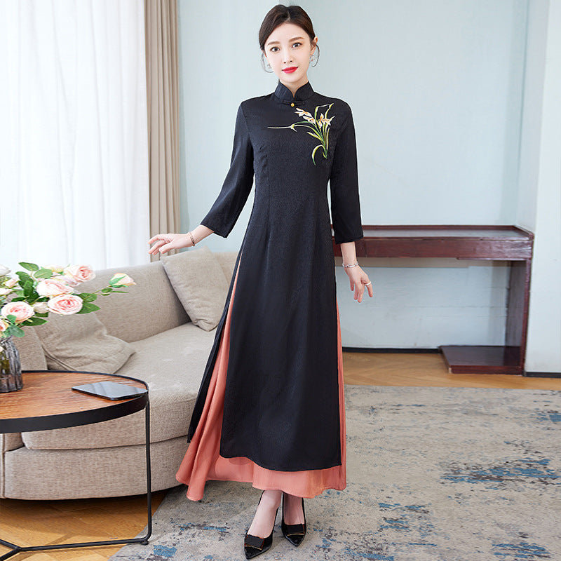 Vestido bordado estilo retro para mujer