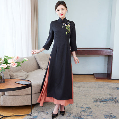 Vestido bordado estilo retro para mujer