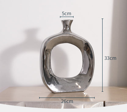 Electroplated Silver Ceramic Vase Desktop Decoration