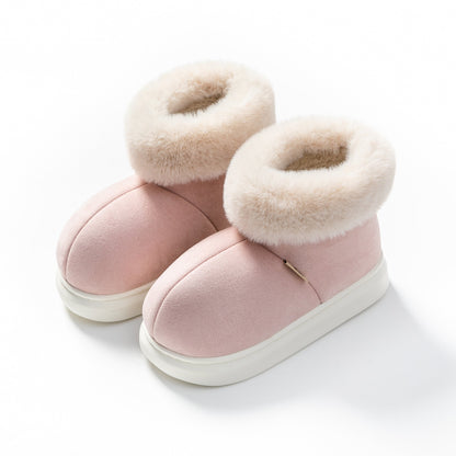 Winter Thick-soled Cotton Shoes House Indoor Outwaer Plus Velvet Warm Snow Boots With Big Fur Cut Plush Ankle Boots For Women