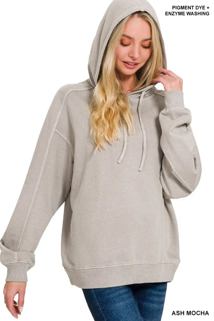 Zenana - Sweat à capuche en tissu éponge avec teinture pigmentaire et lavage aux enzymes