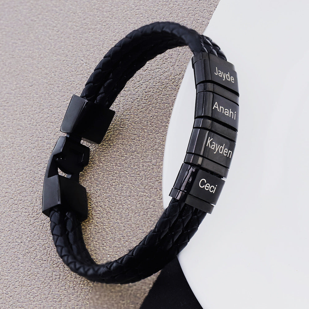 Bracelet tressé en cuir et acier inoxydable