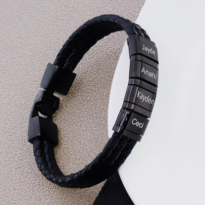 Bracelet tressé en cuir et acier inoxydable