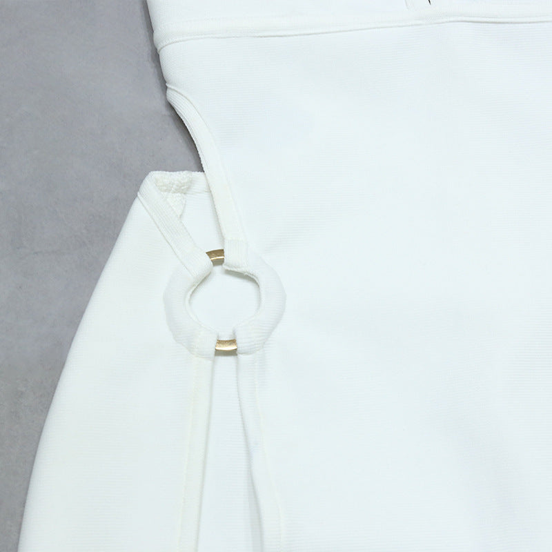 Vestido de Noche Blanco con Espalda en V Profunda para Mujer de Verano