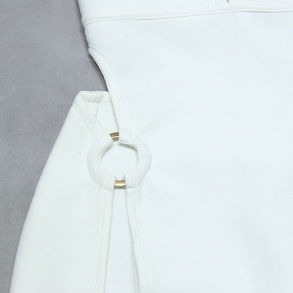 Vestido de Noche Blanco con Espalda en V Profunda para Mujer de Verano
