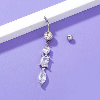 Bijoux de corps de piercing pour femme en zircon brillant, long, pour nombril