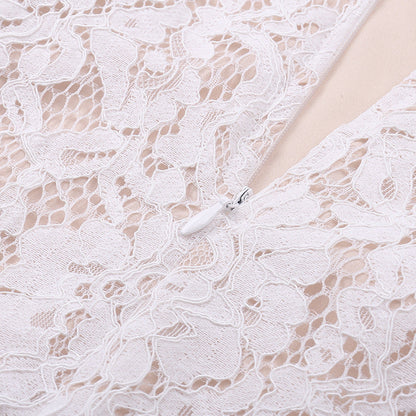 Elegante vestido calado de encaje sólido con espalda descubierta