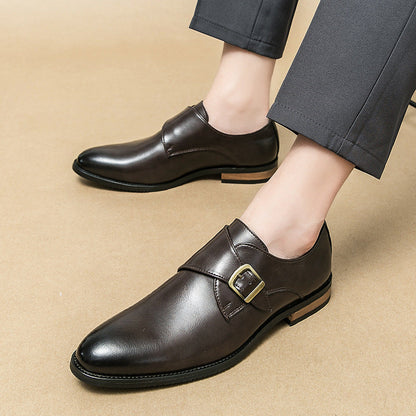 Leather Shoes Men's Business Formal Casual Breathable Increased Slip-on Buckle