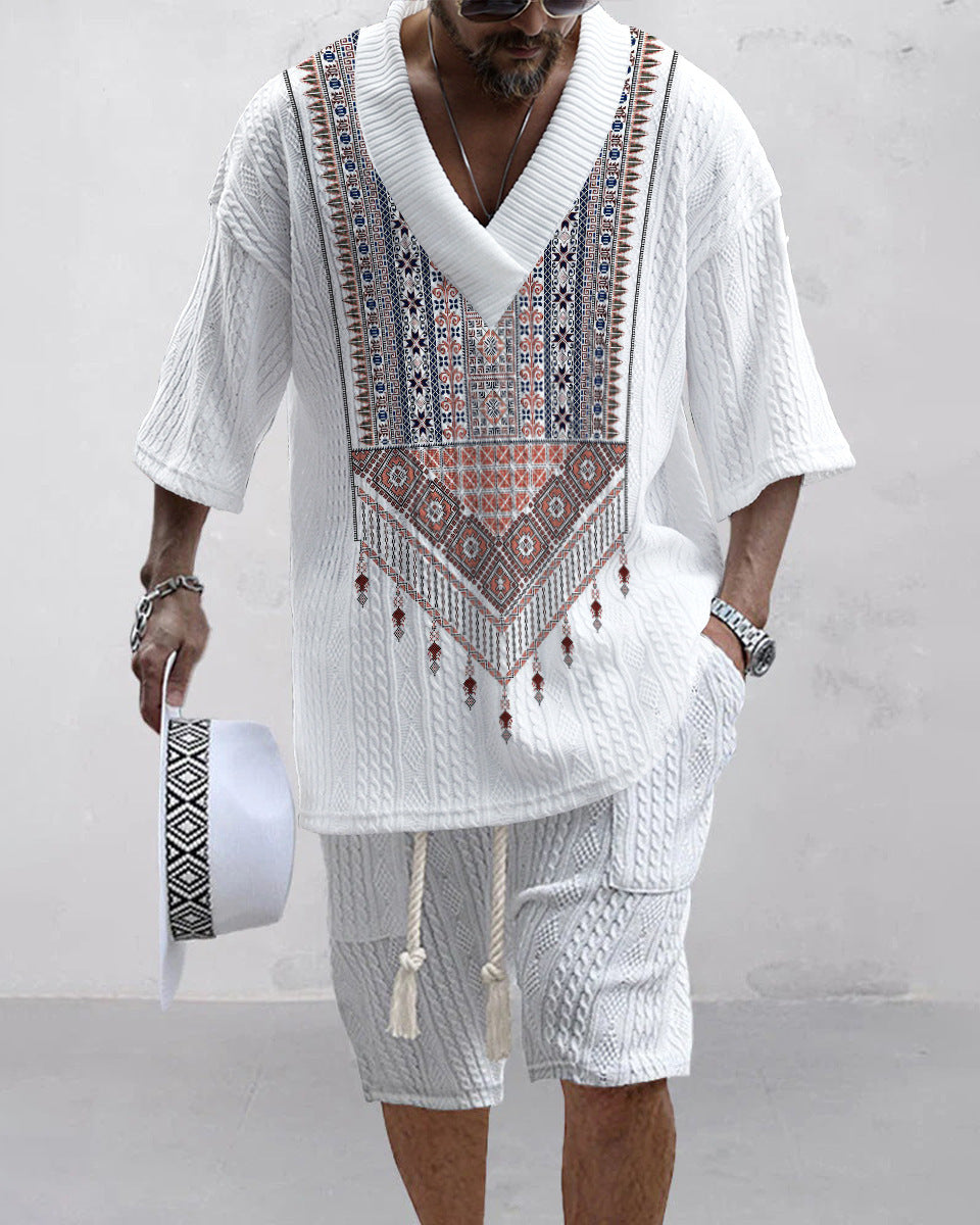 Casual Printing Suit Men's Summer Loose Short Sleeve T-shirt Shorts Set