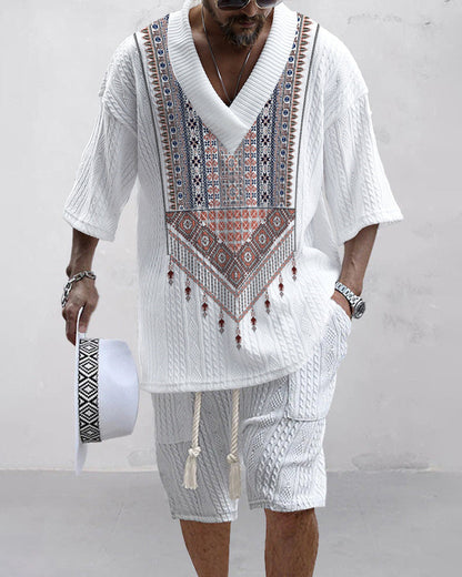 Casual Printing Suit Men's Summer Loose Short Sleeve T-shirt Shorts Set