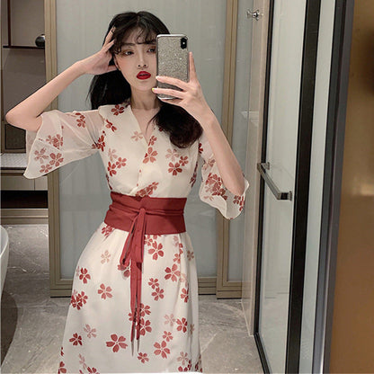 Temperament Fashion Short-sleeved Floral Hanfu Plus Size Dress Female New Summer