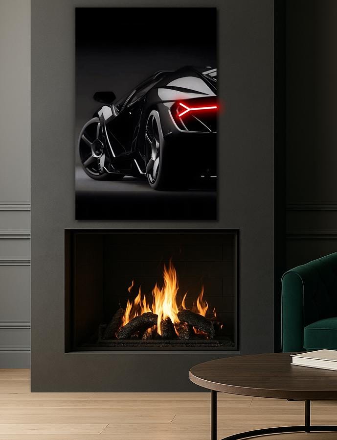 Neon Sports Car Wall Art – UV Printed LED Poster for Garage & Man Cave – Free Remote Control and Shipping