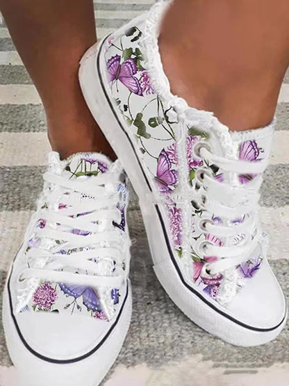 White Floral Canvas Shoes Decor