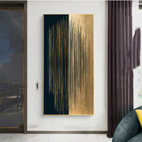 Peinture sur toile lignes noires et dorées abstraites minimalistes modernes décoration galerie maison