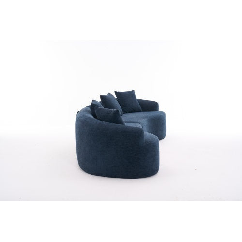 LY-025 COMPRESSION SOFA4 Seater Blue Sofa With Wood Grain Chenille Fabric, 30D ,60 Hardness Full Sponge,4 Pillows For Living Room, Home Furniture Sleeper Sectional Sofa For Apartment