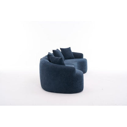 LY-025 COMPRESSION SOFA4 Seater Blue Sofa With Wood Grain Chenille Fabric, 30D ,60 Hardness Full Sponge,4 Pillows For Living Room, Home Furniture Sleeper Sectional Sofa For Apartment