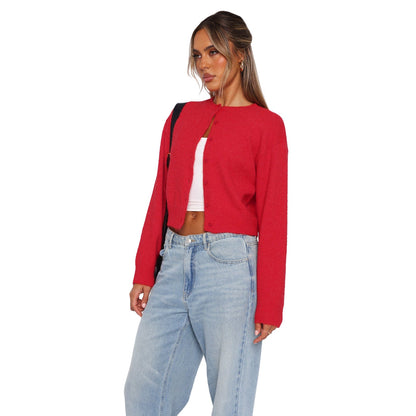 Comfort And Casual Solid Color Woolen Cardigan Short Coat Top Sweater