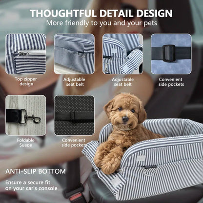 Center Console Dog Car Seat for Small Dogs – Comfort Travel Carrier Bed