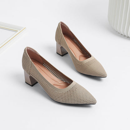 Women's Summer Casual Pointed Toe Chunky Heel Hollow Sandals