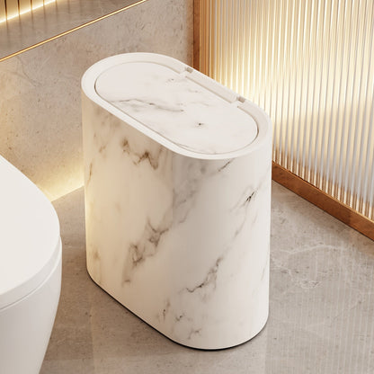 Cubo de Basura de Mármol para Baño con Tapa, Papelera de Cocina Pequeña Ovalada