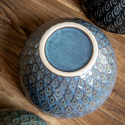 Tazón de arroz de cerámica de 5 pulgadas con relieve de pavo real para el hogar