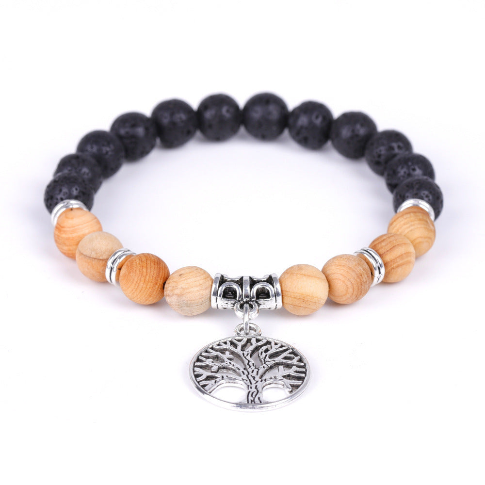 Bracelet Arbre de Vie Pendentif Cadre de Porte Bois Noir Fait Main Perlé