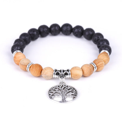 Bracelet Arbre de Vie Pendentif Cadre de Porte Bois Noir Fait Main Perlé