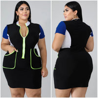 European And American Plus Size Women's Color Matching Dress