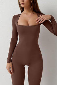 Square Collar One-piece Bell Bottom Pants