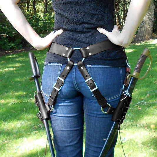 Ceinture en cuir PU avec double ensemble d'épées de guerrier médiéval