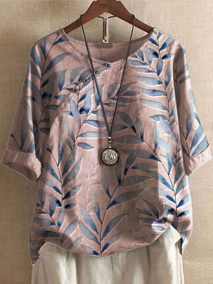 Long Sleeve Round Neck Pullover Three Quarter Sleeve Womens Printed T Shirt